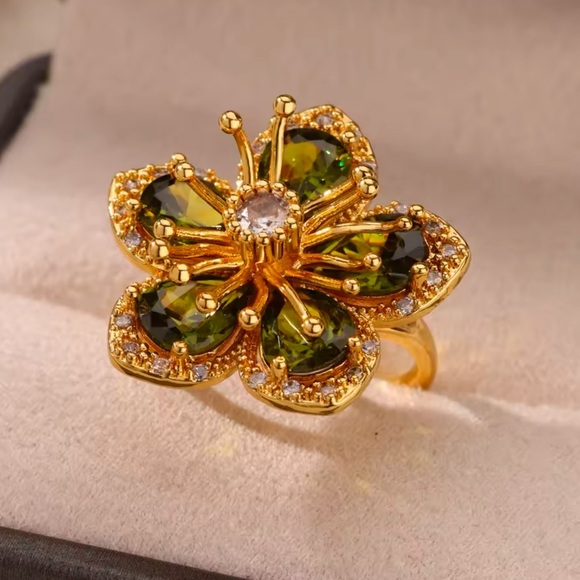 Anthropologie Blossom Haze Floral Gold Adjustable Ring - Picture 1 of 6
